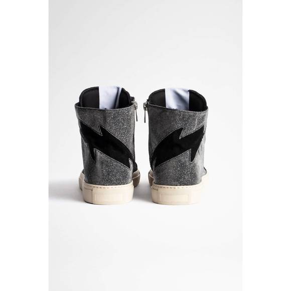 NEW ZADIG & VOLTAIRE high flash sparkle sneakers in silver and black - Picture 2 of 2